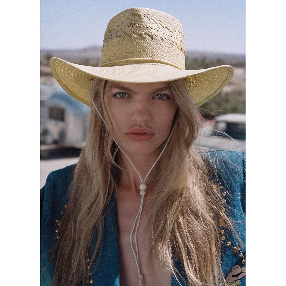 LACK OF COLOR: BAJA SUNLIGHT HAT – HANDWOVEN WESTERN FEDORA PAPER STRAW Size Med